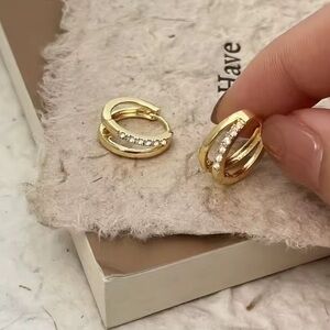 Anthropologie Gold Crystal Hoop Earrings
